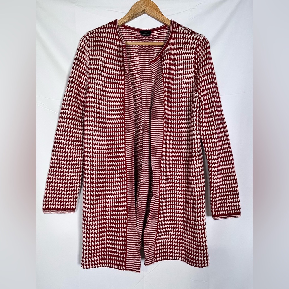 TALBOTS‎ 100% Merino Wool Checkered Knit Cardigan Sweater Large Festive Holiday